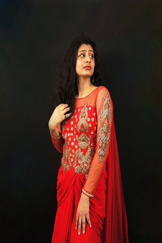 Red Embroidered Draped Saree